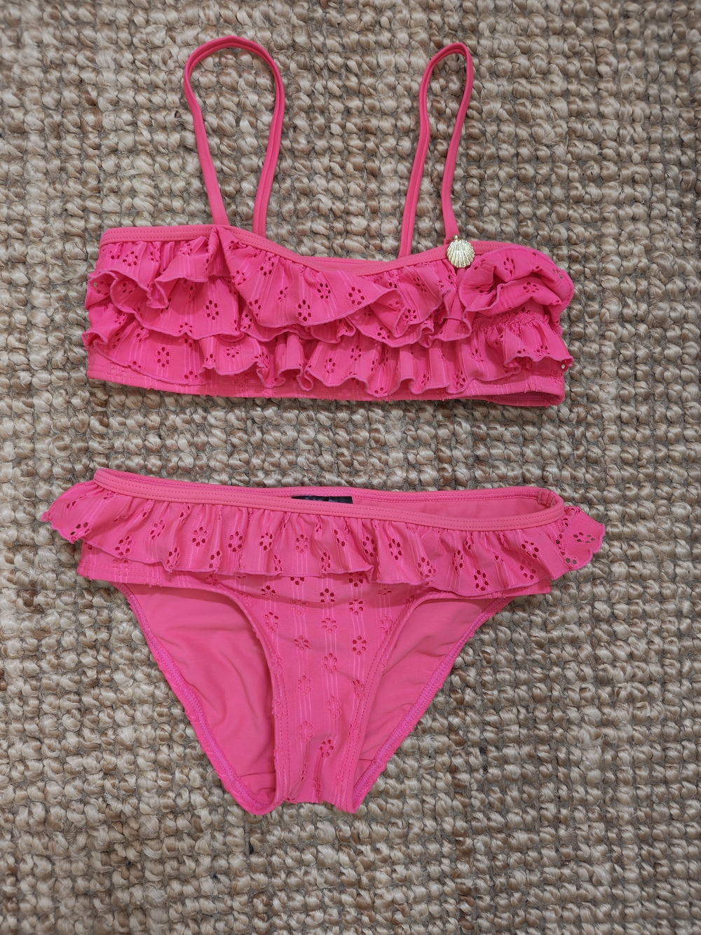 H&M Neon Pink Ruffle Eyelet Bikini Bottoms